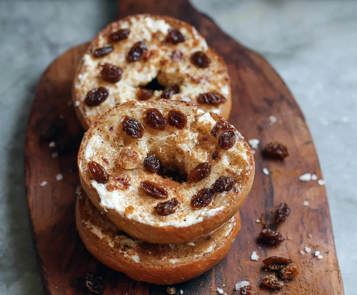 Delicious homemade cinnamon raisin Greek yogurt bagels made with five simple ingredients, perfect for breakfast or snacks.