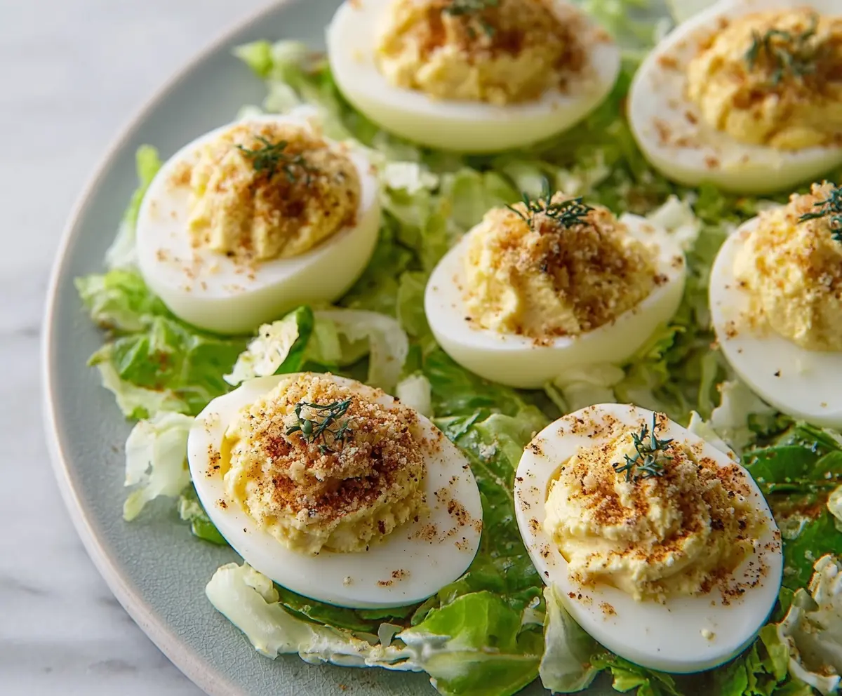 Delicious Caesar Deviled Eggs with creamy filling and fresh herbs