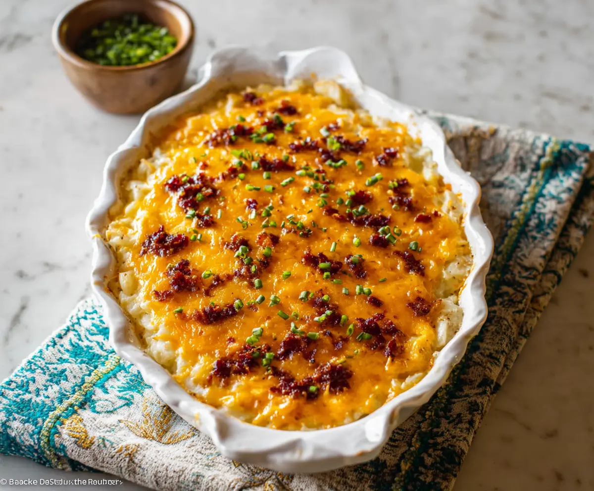Delicious Cheesy Ranch Potato Casserole baked to golden perfection with melted cheese and fresh herbs.