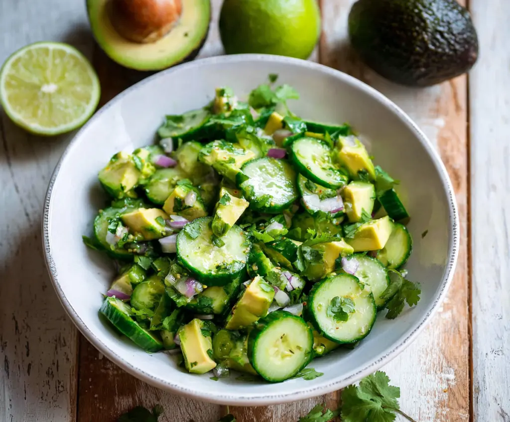 Refreshing Cilantro Lime Cucumber Salad with Avocado, perfect for summer meals