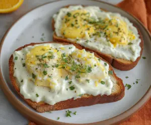 Creamed eggs on toast served for breakfast with savory creamy sauce and toasted bread.