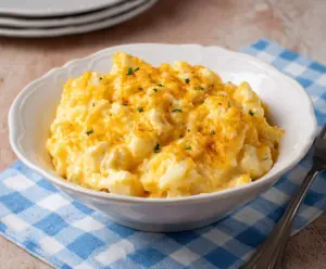 Delicious crockpot cheesy potatoes with melted cheese and crispy toppings, perfect for a comforting meal.