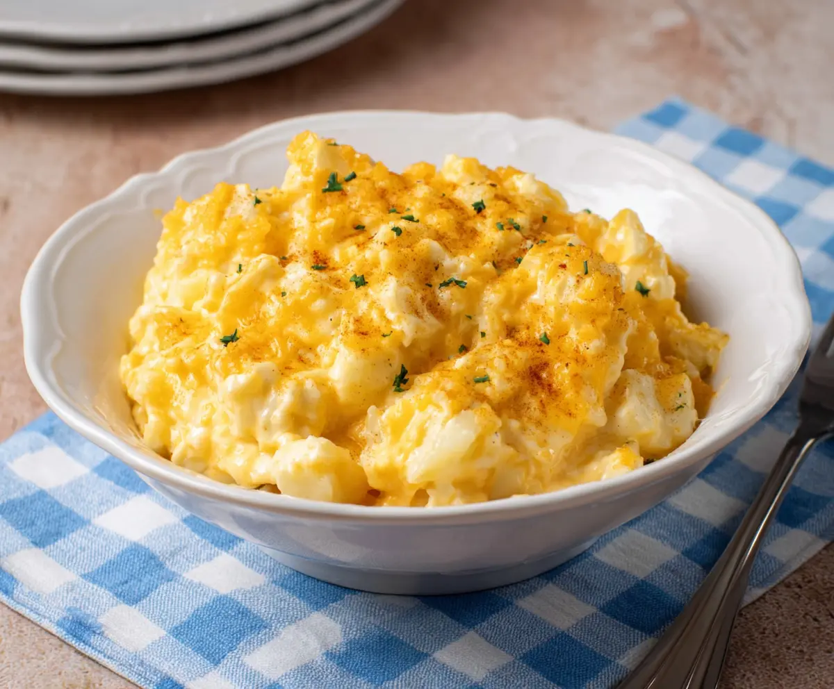 Delicious crockpot cheesy potatoes with melted cheese and crispy toppings, perfect for a comforting meal.
