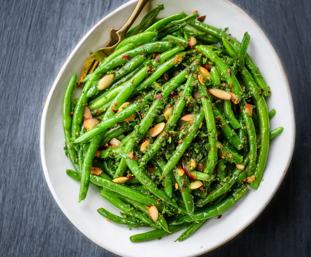 Delicious Dijon green beans dish with fresh green beans and creamy mustard sauce, perfect for healthy meals.