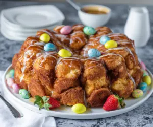 Delicious Easter Brunch Monkey Bread with caramelized topping on a festive table.