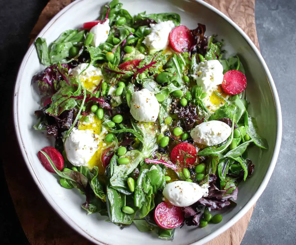 Fresh spring salad with goat cheese, mixed greens, cherry tomatoes, and a light vinaigrette.