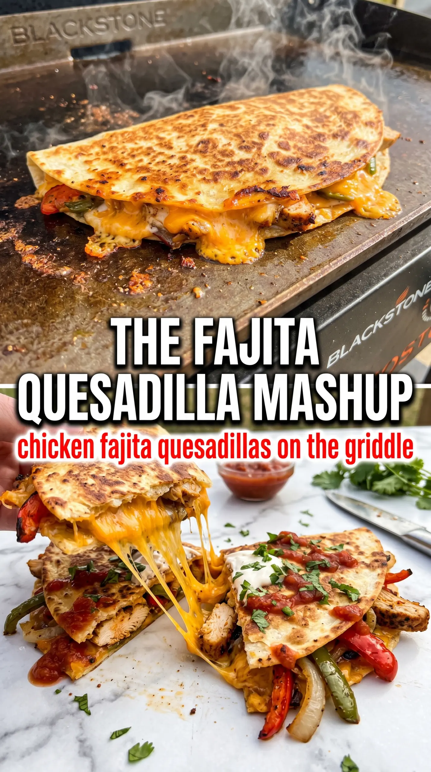 Blackstone Chicken Fajita Quesadillas cheesy griddle