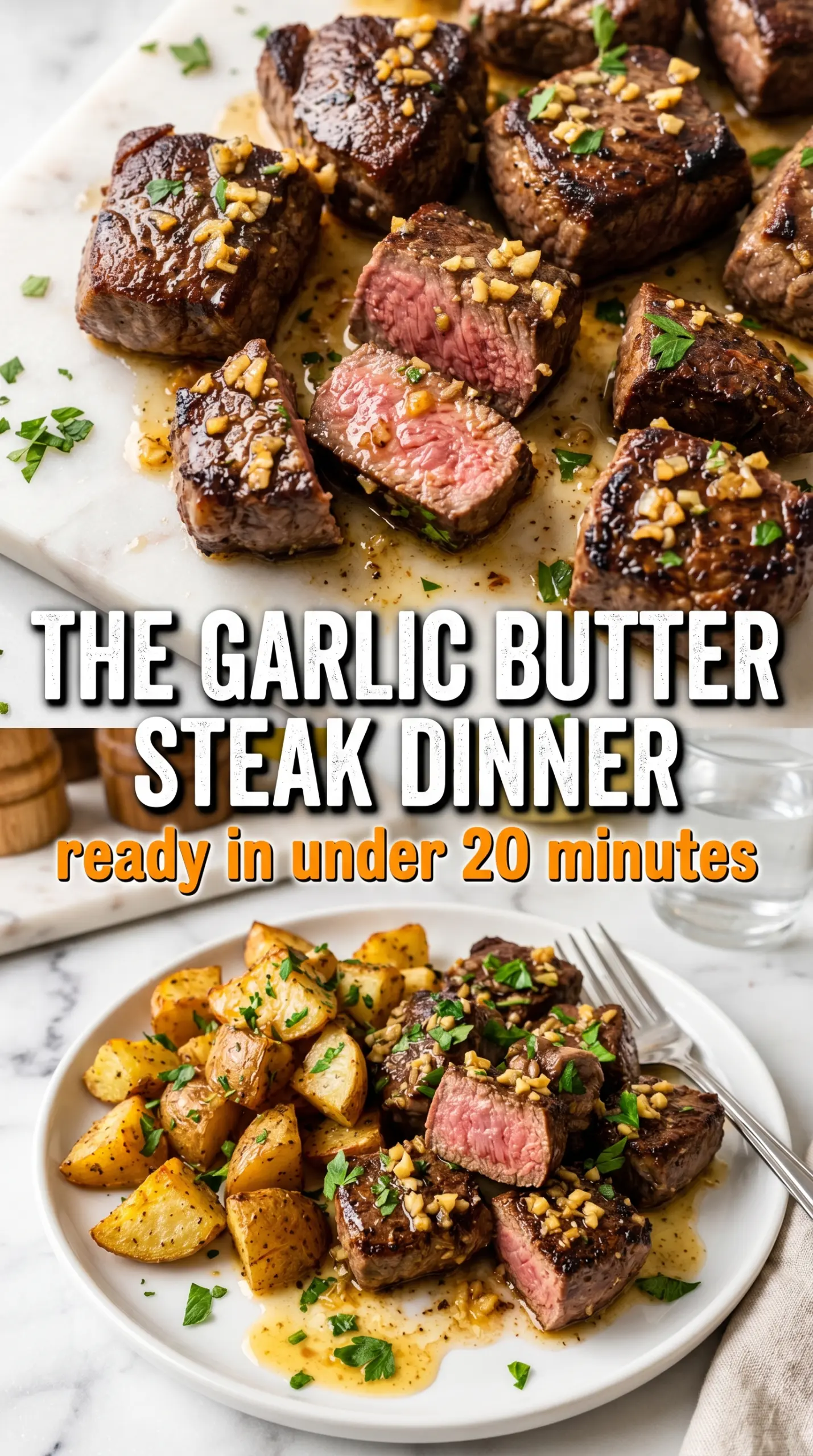 Blackstone garlic steak bites and potatoes, garlicky, golden, savory