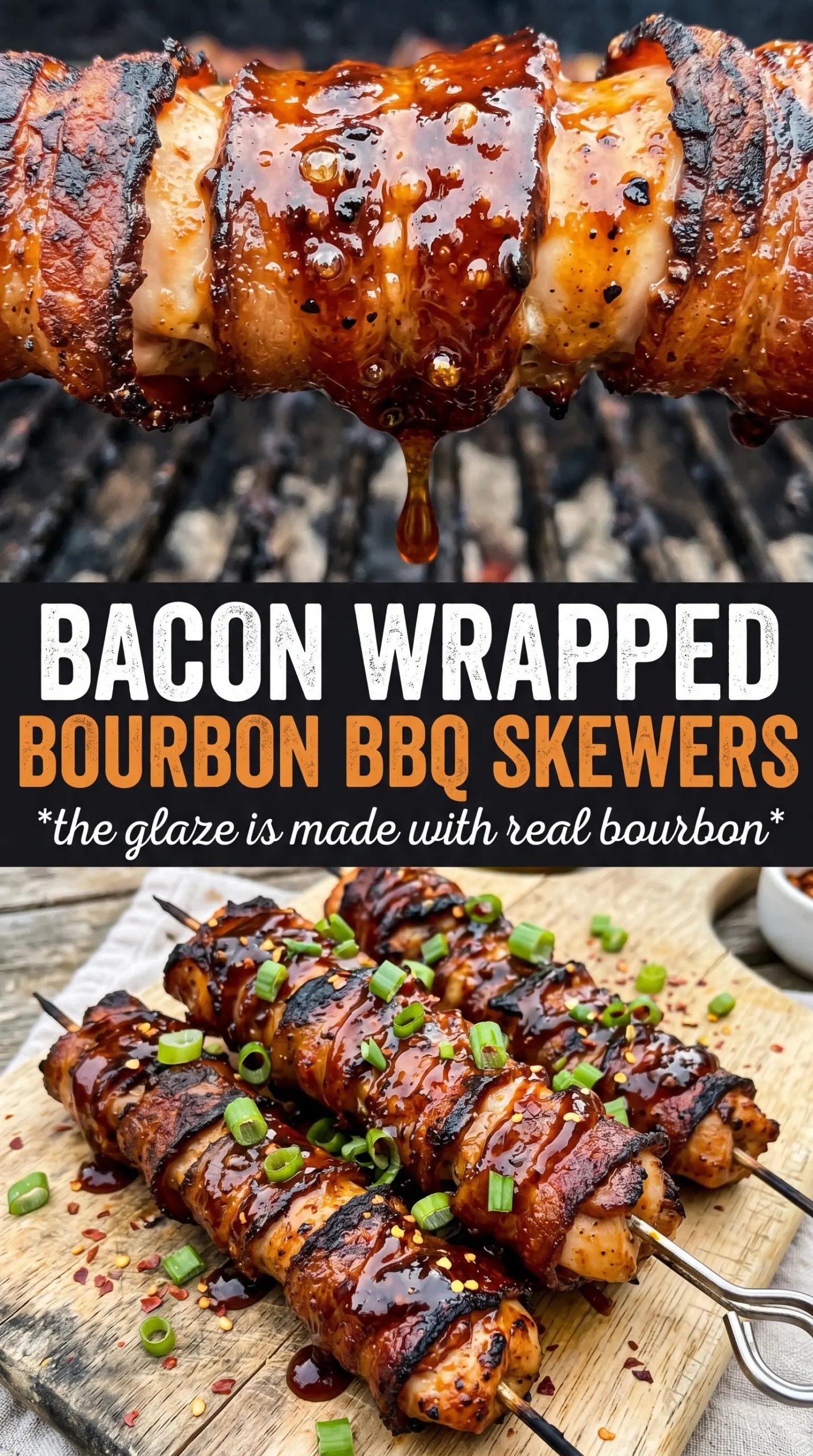 Bourbon Bacon BBQ Chicken Kebabs smoky glazed