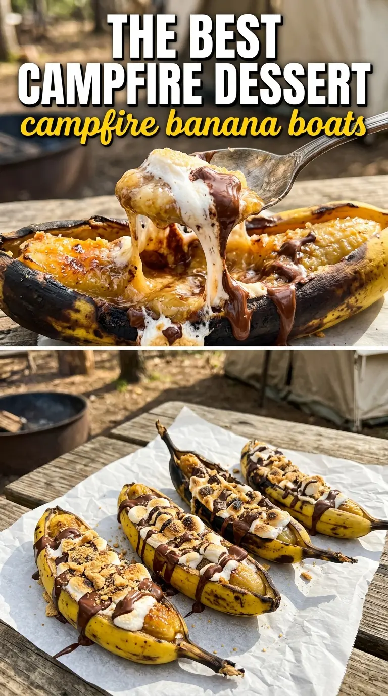 Campfire Banana Boats melted chocolate marshmallows