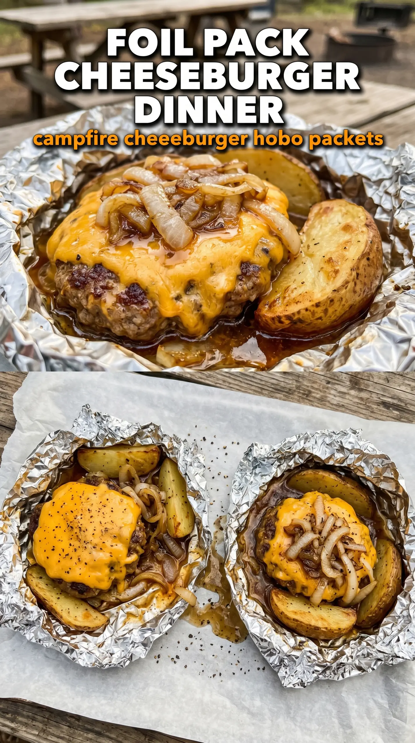 Campfire cheeseburger hobo packets foil, cheesy, smoky