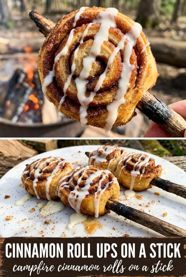 Campfire Cinnamon Roll Ups On A Stick