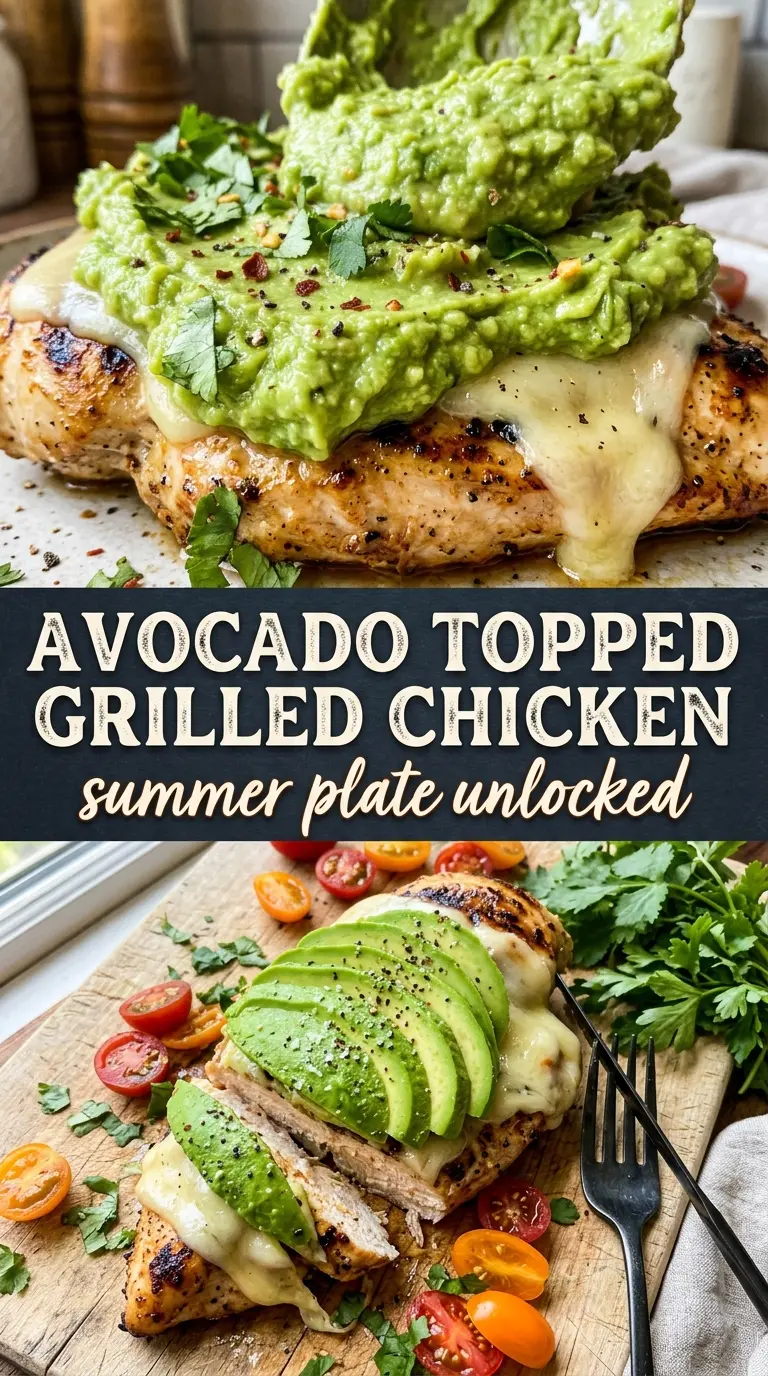 Grilled California Avocado Chicken with avocado, tomatoes, mozzarella