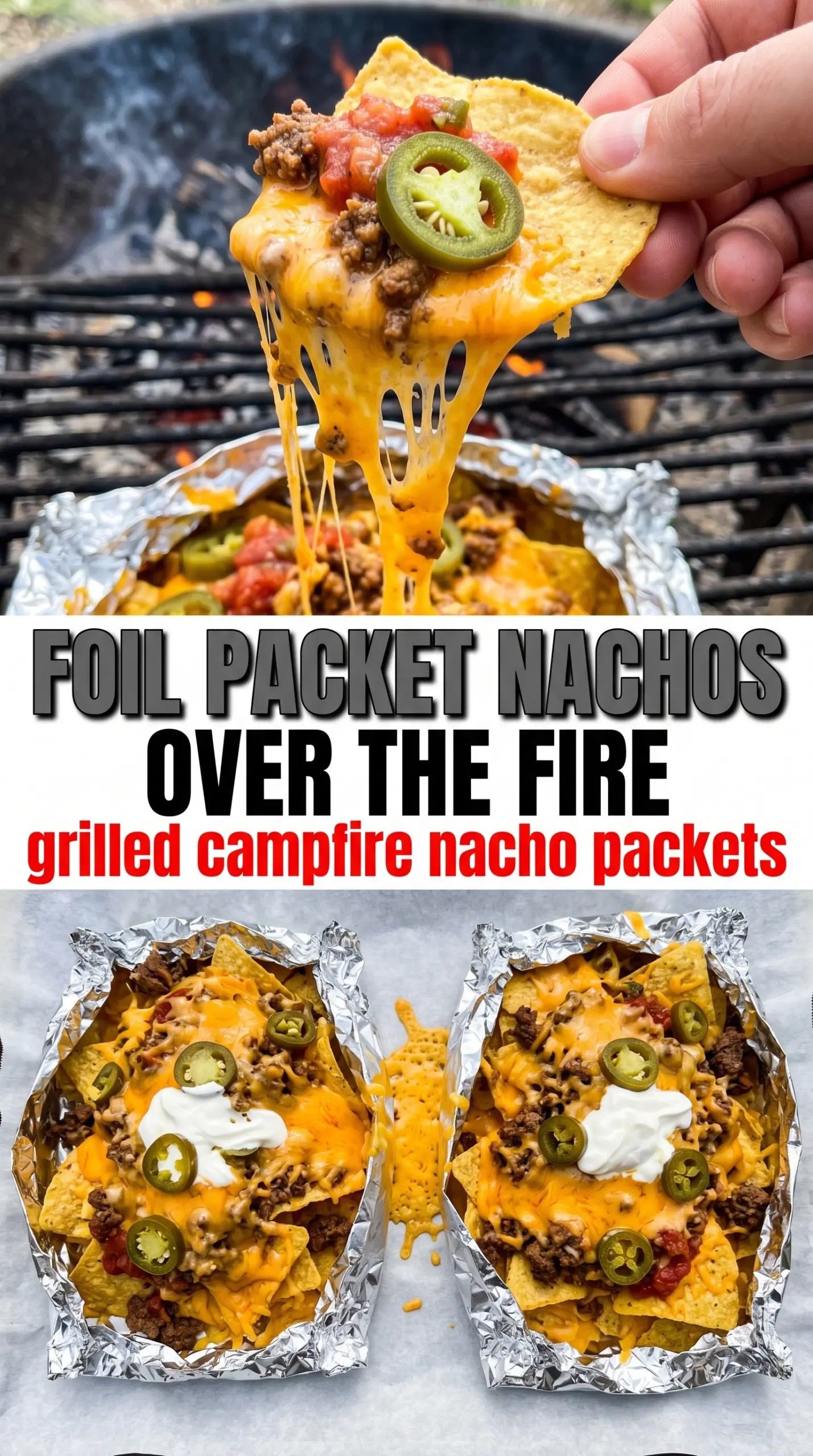 Grilled Campfire Nacho Packets melted cheesy foil packets