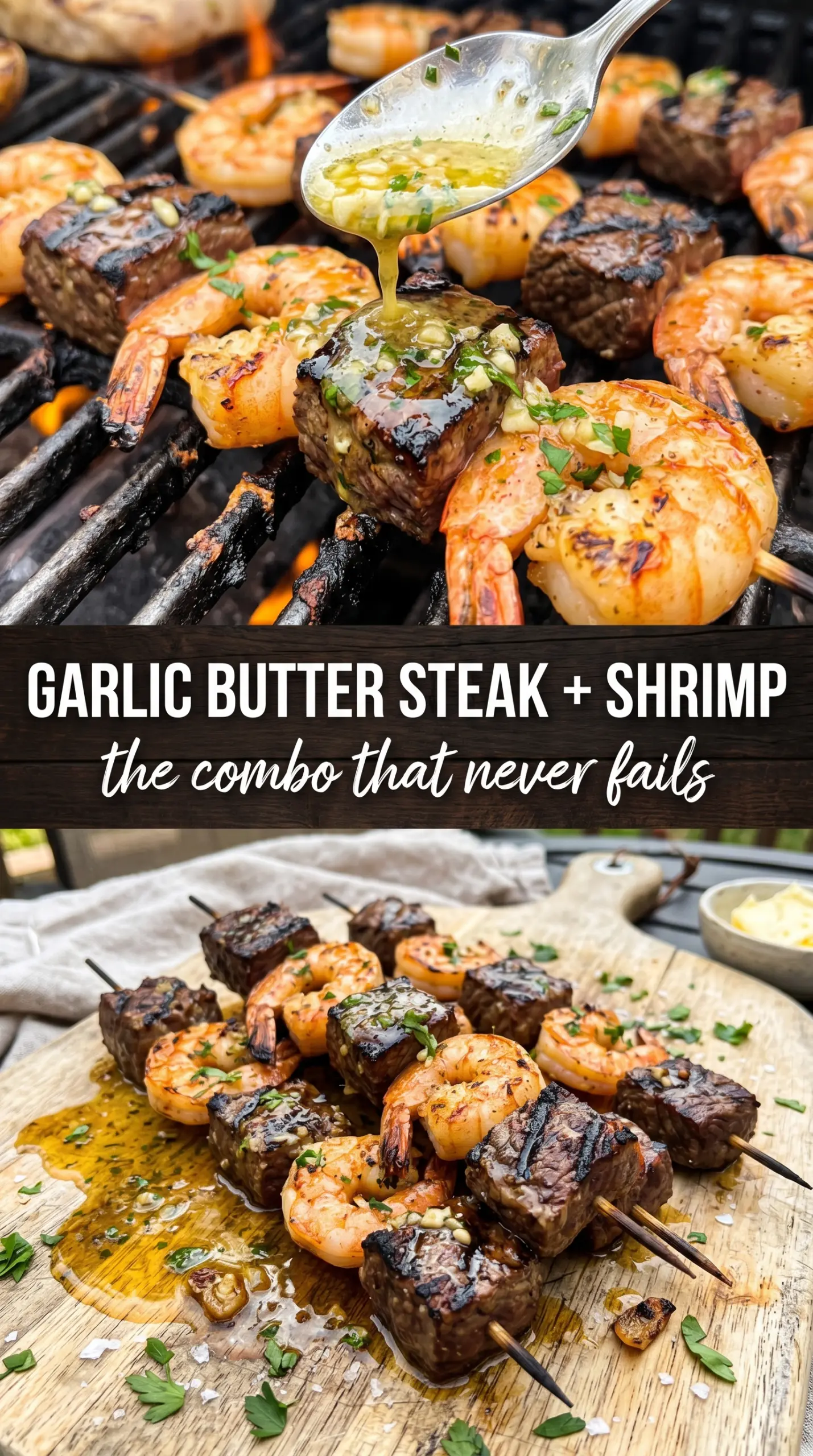 Grilled Garlic Butter Steak and Shrimp Kabobs juicy savory charred