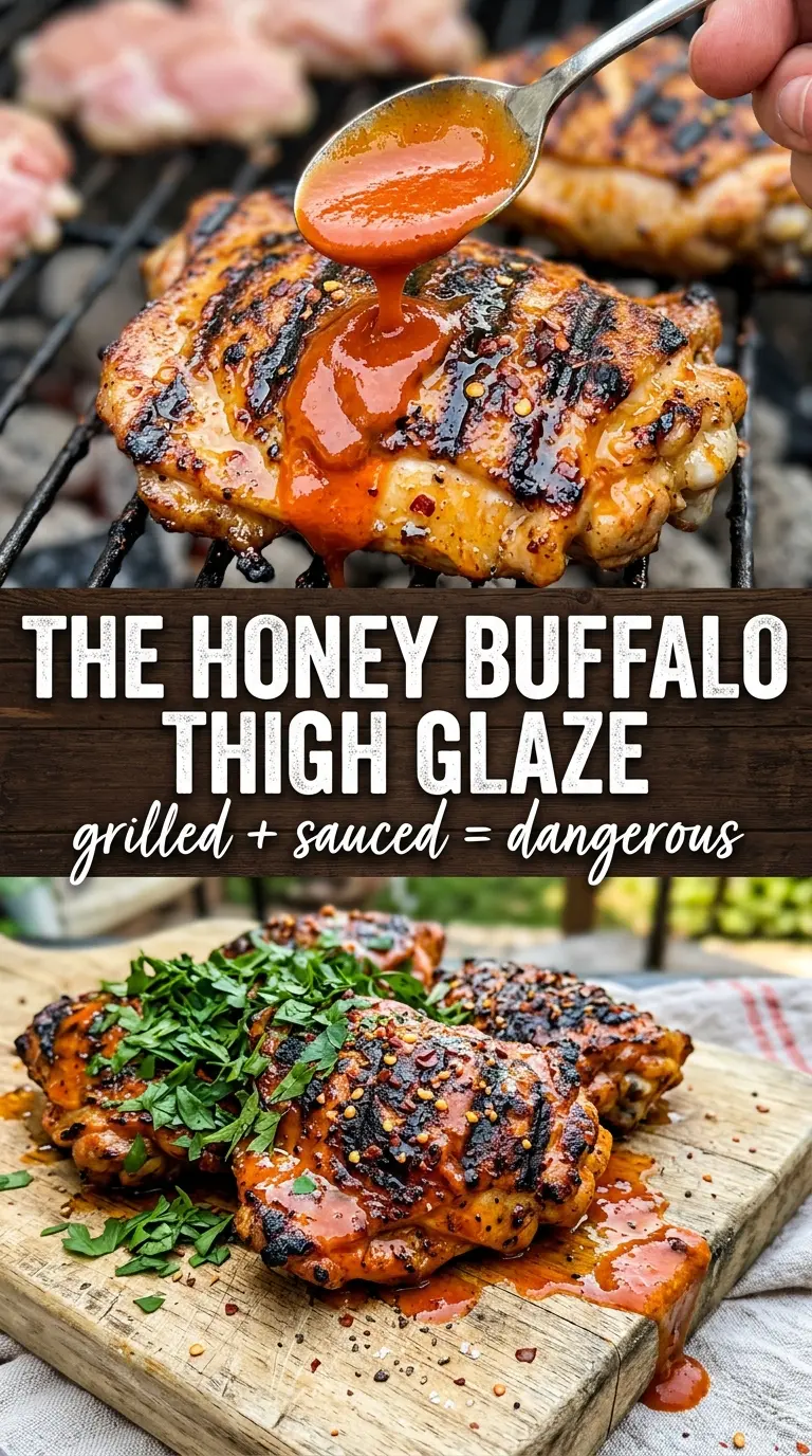 Grilled Honey Buffalo Chicken Thighs spicy sweet sticky