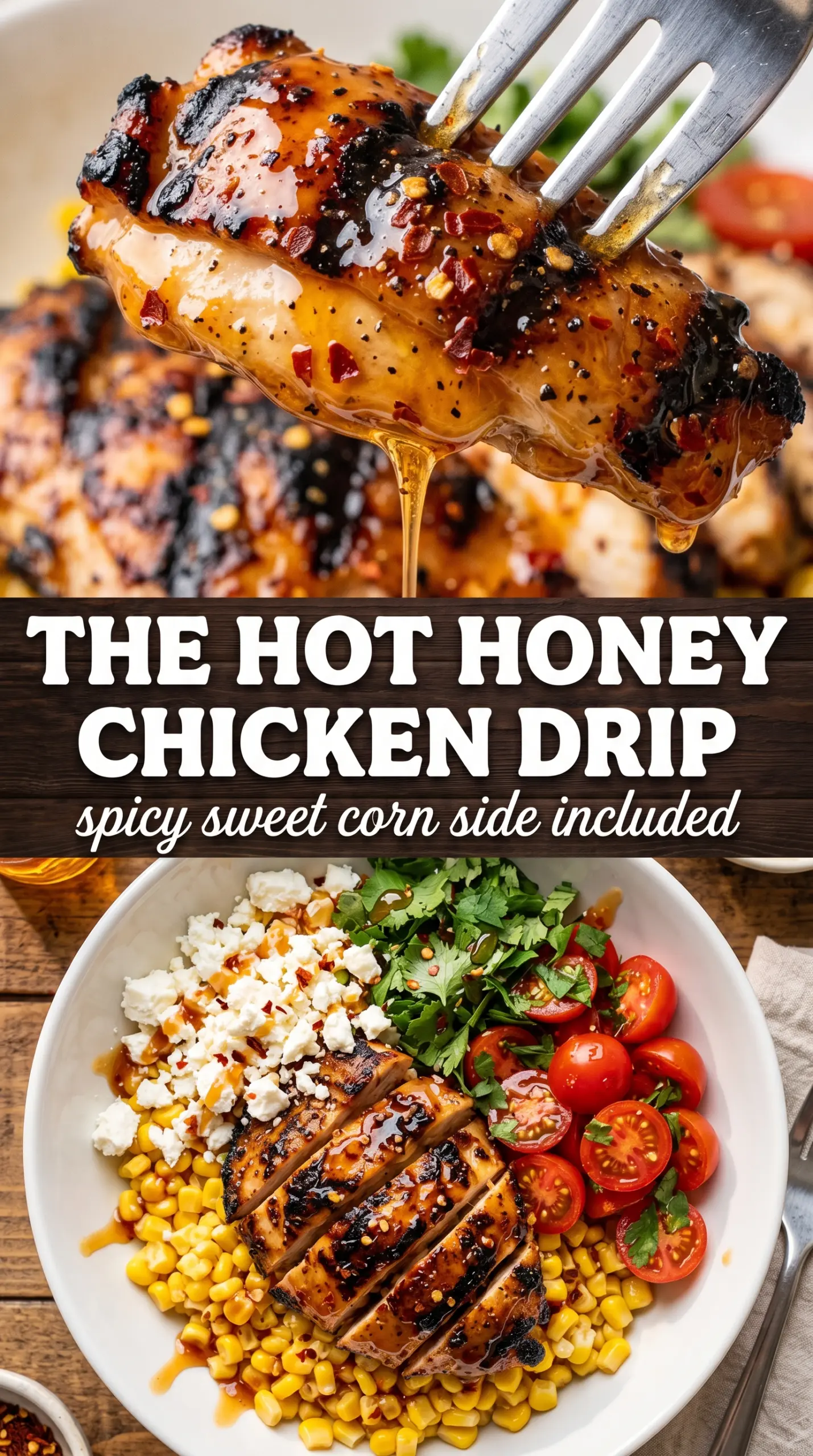 Grilled Hot Honey Chicken with Sweet Corn Salad, spicy sweet, fresh herb