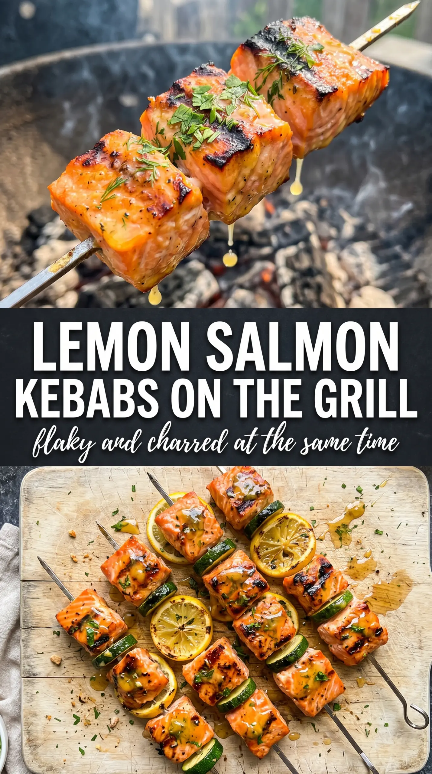 Grilled Salmon Kebabs with lemon herb vegetables