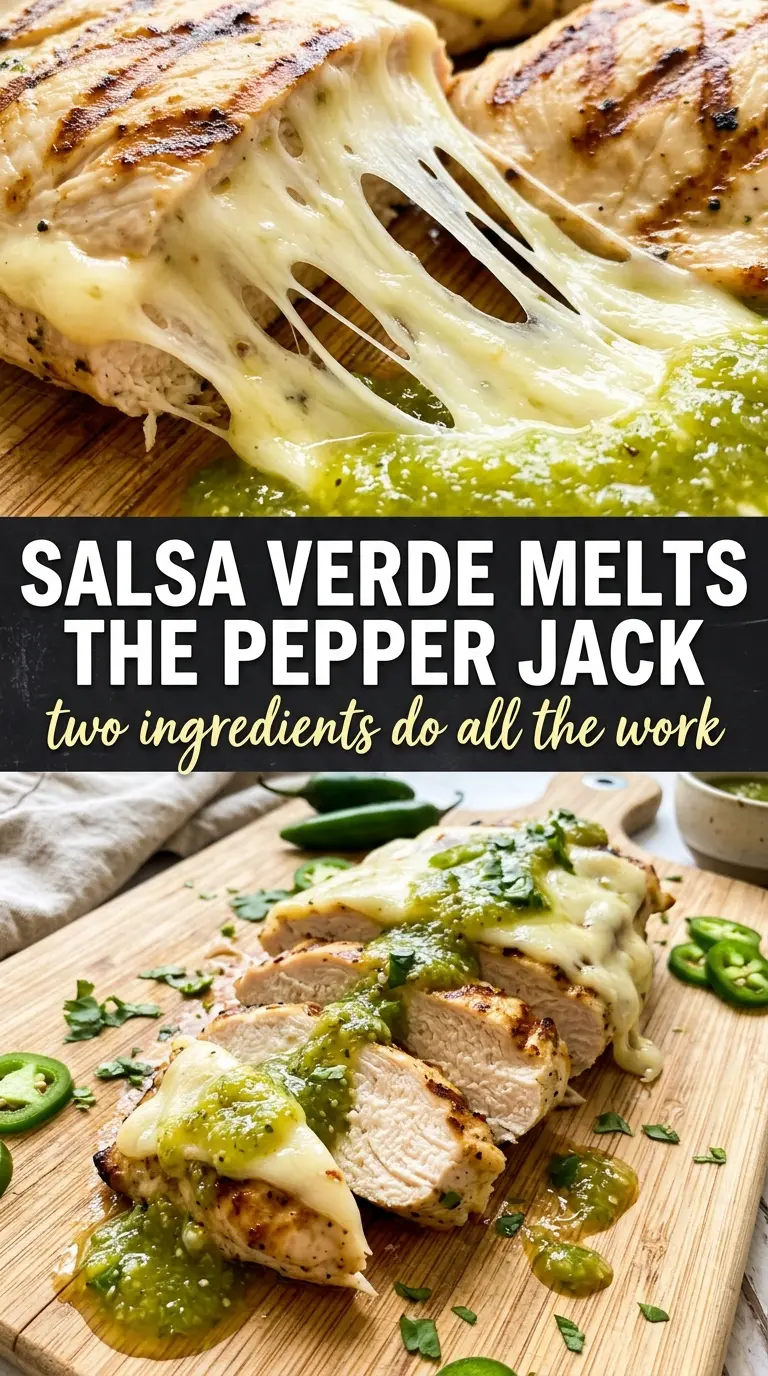 Grilled Salsa Verde Pepper Jack Chicken smoky cheesy tangy