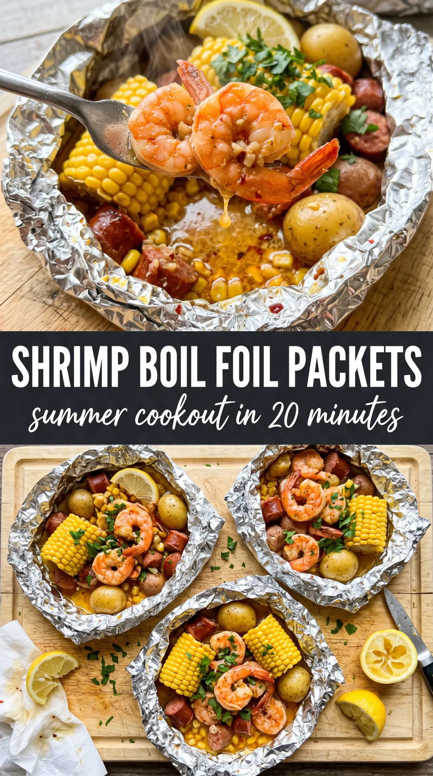 Grilled Shrimp Boil in Foil Packets colorful smoky lemony