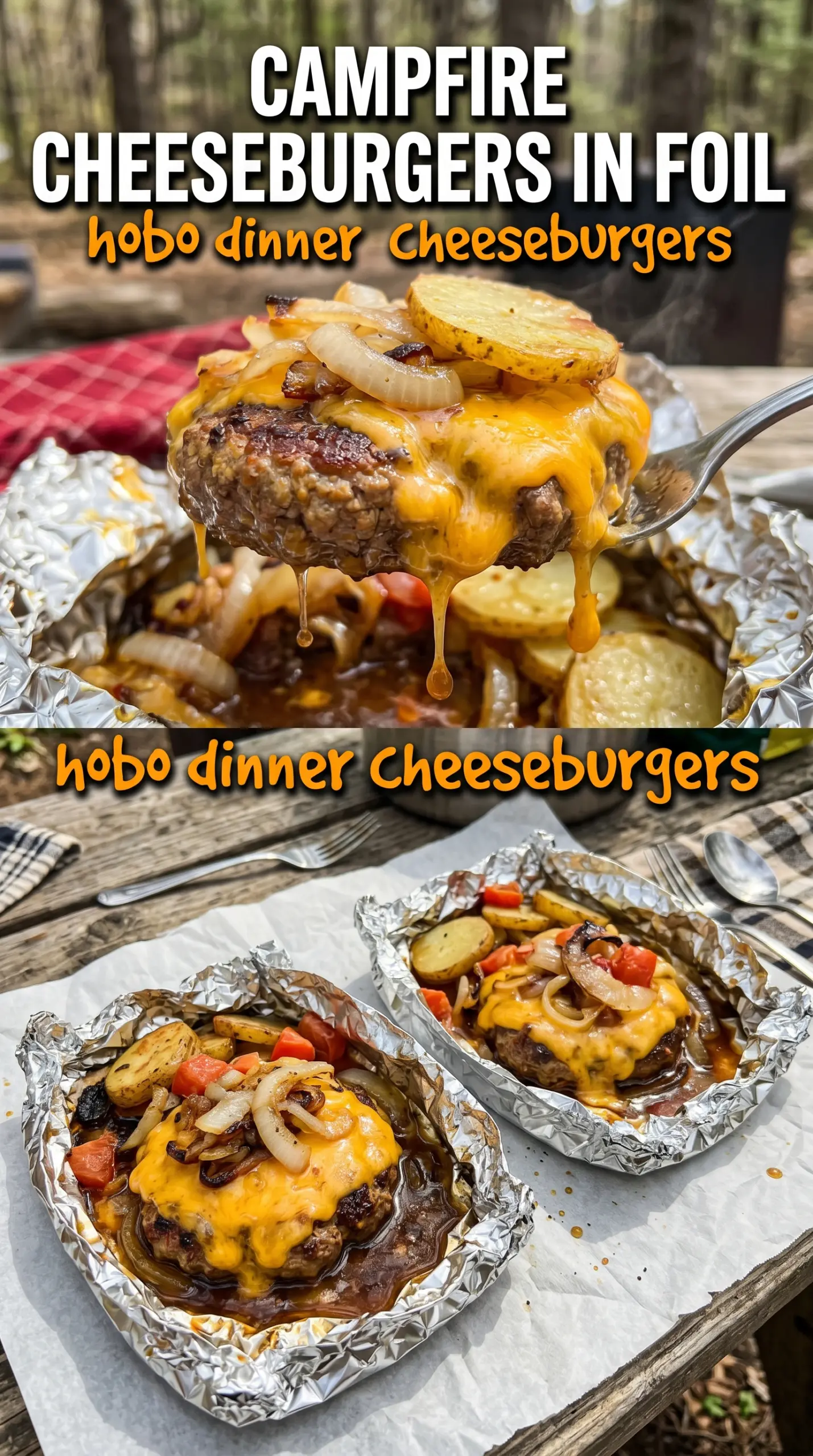 Hobo dinner cheeseburgers foil packet, cheesy, campfire