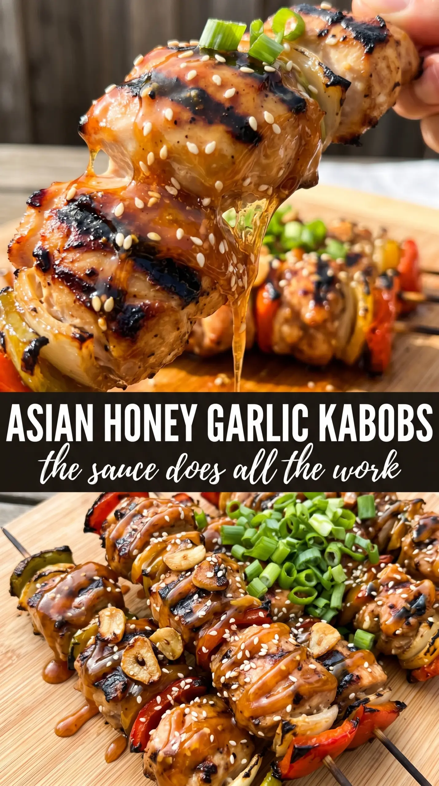 Honey Garlic Asian Chicken Kabobs glossy grilled skewers