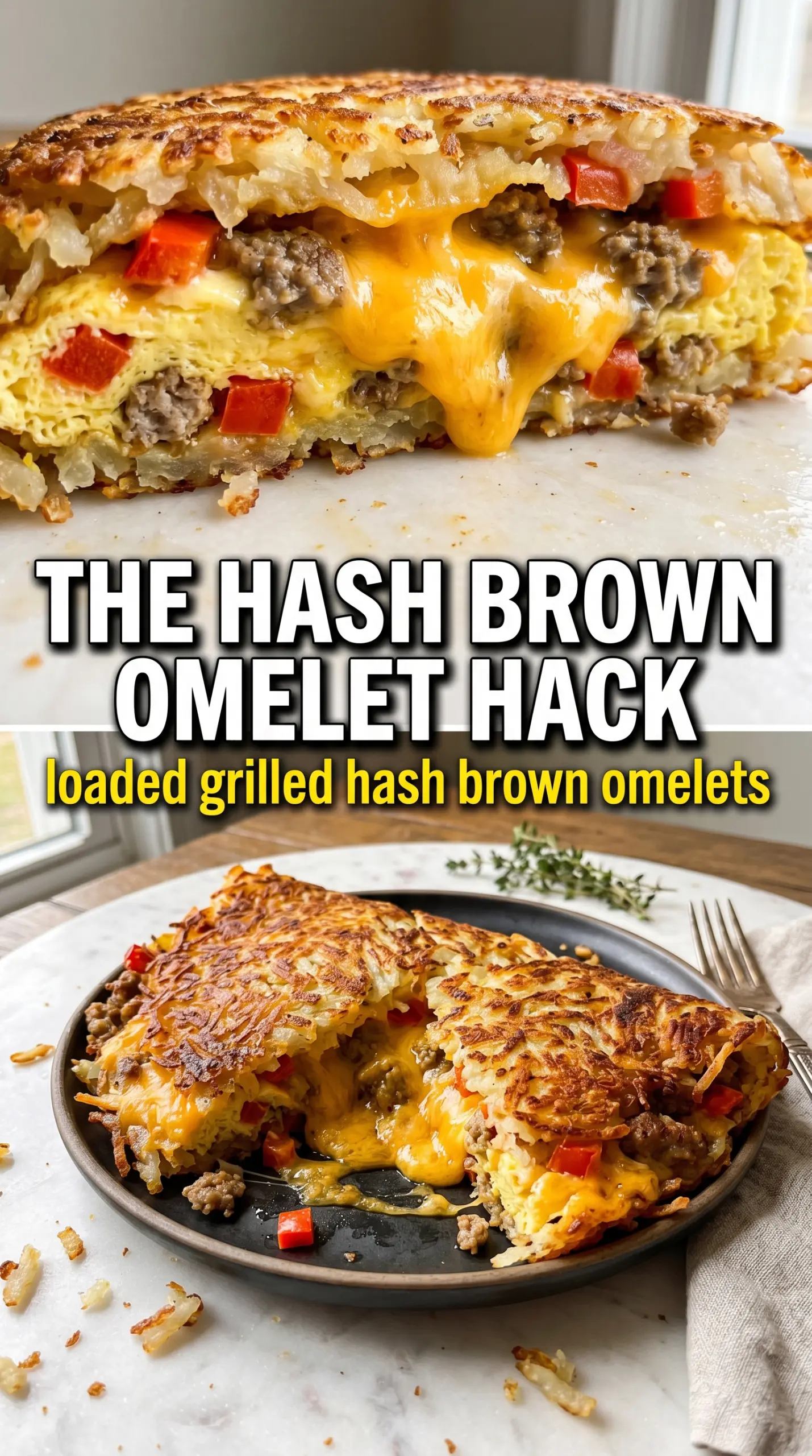 Loaded Grilled Hash Brown Omelets crispy cheesy breakfast
