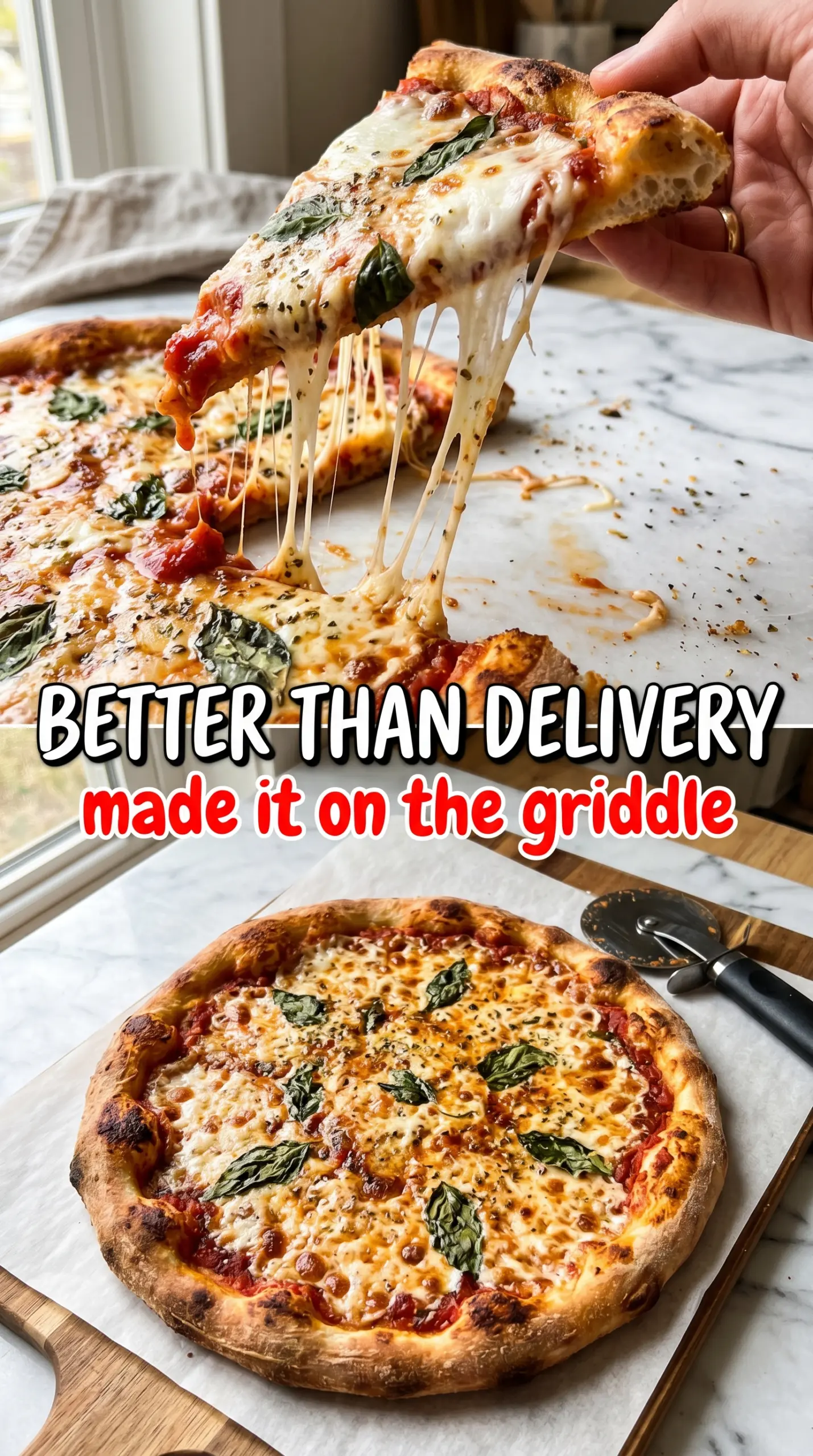 Pizza on a Blackstone Griddle charred crust bubbling cheese