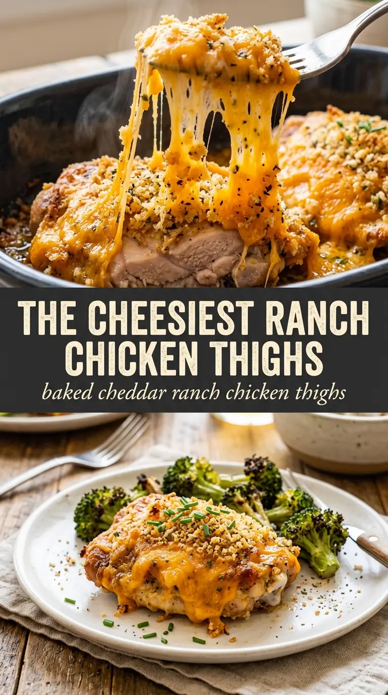 Baked Cheddar Ranch Chicken Thighs crispy cheesy ranch