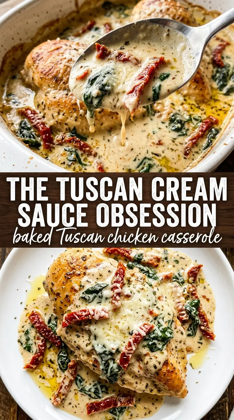Baked Tuscan chicken casserole creamy golden savory