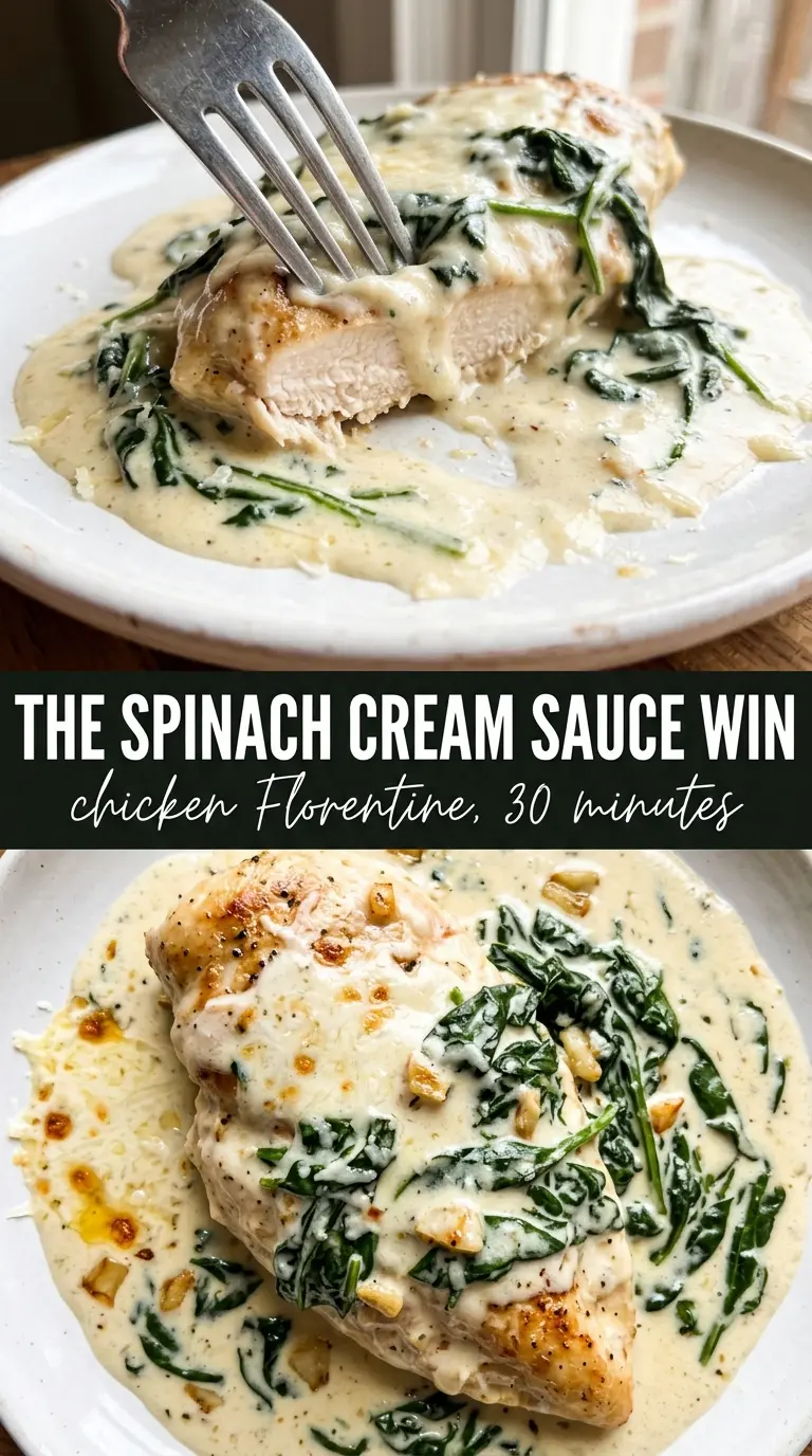 Chicken Florentine creamy spinach, seared chicken, lemony sauce