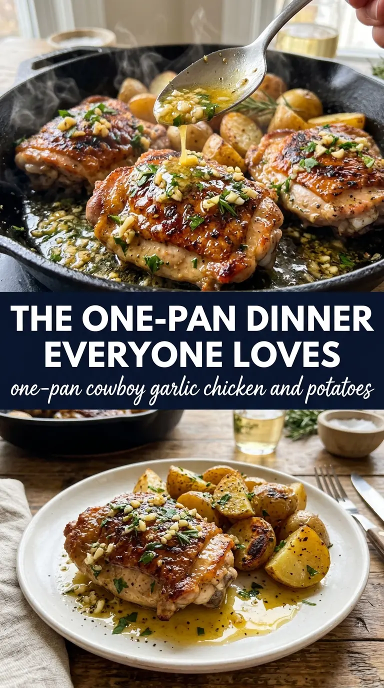 One-Pan Cowboy Garlic Chicken and Potatoes crispy golden rustic