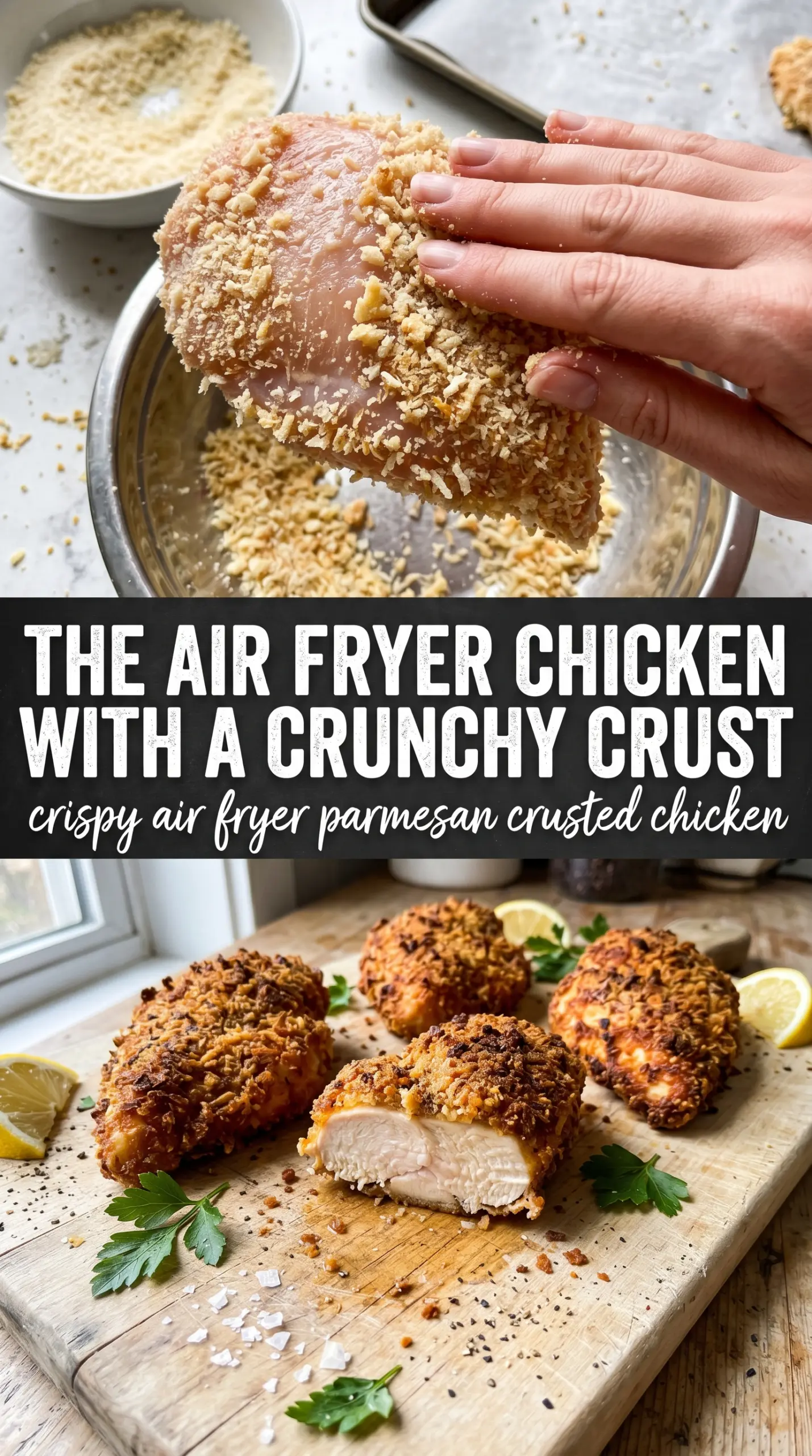Crispy Air Fryer Parmesan Crusted Chicken, golden crispy juicy