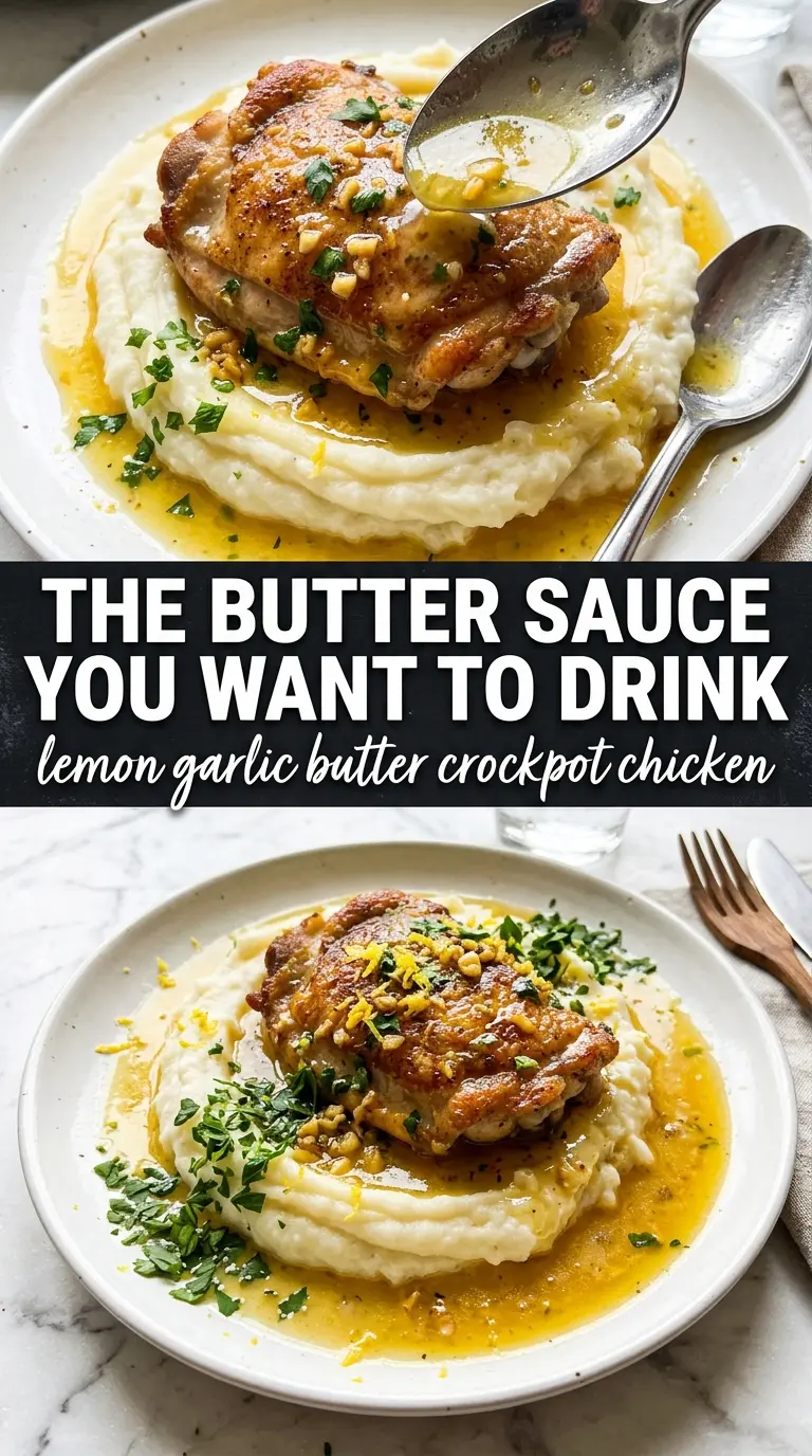 Crock Pot Lemon Garlic Butter Chicken Thighs bright buttery lemon-garlic