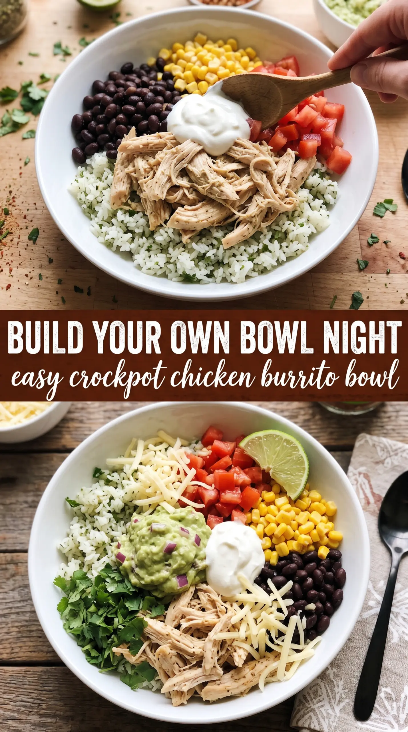 Crockpot Chicken Burrito Bowl loaded Tex-Mex