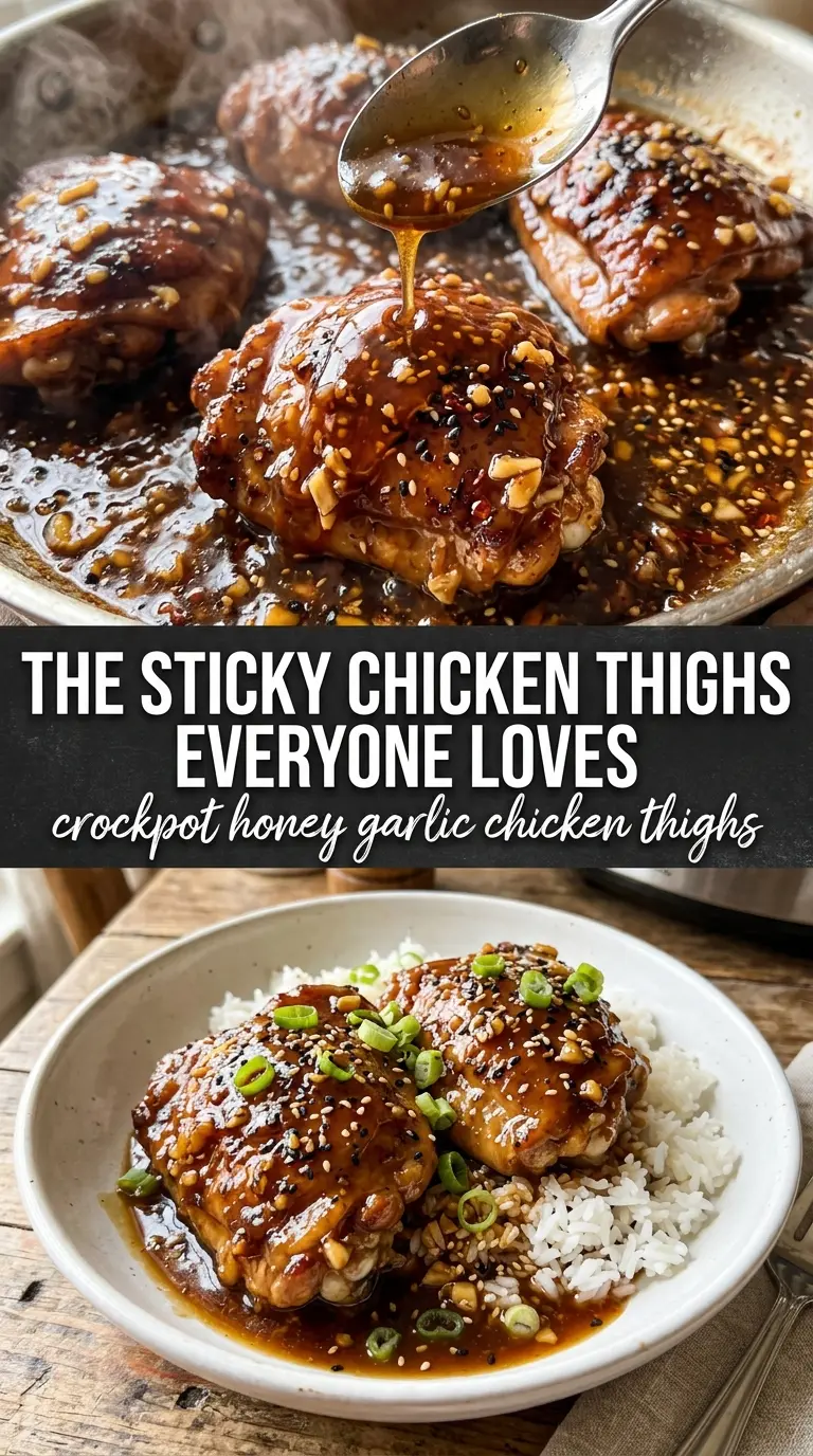 Crockpot Honey Garlic Chicken Thighs sticky glossy savory