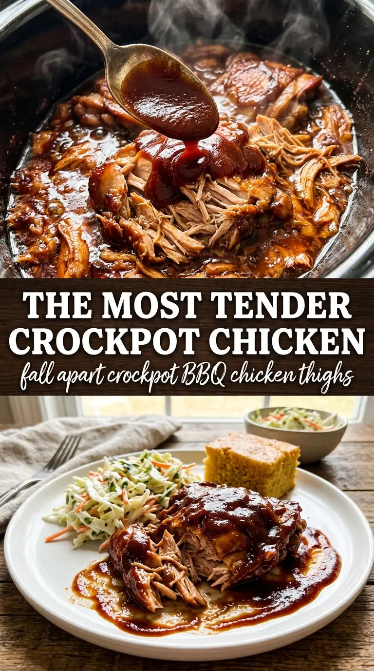 Fall Apart Crockpot BBQ Chicken Thighs juicy shredded BBQ chicken