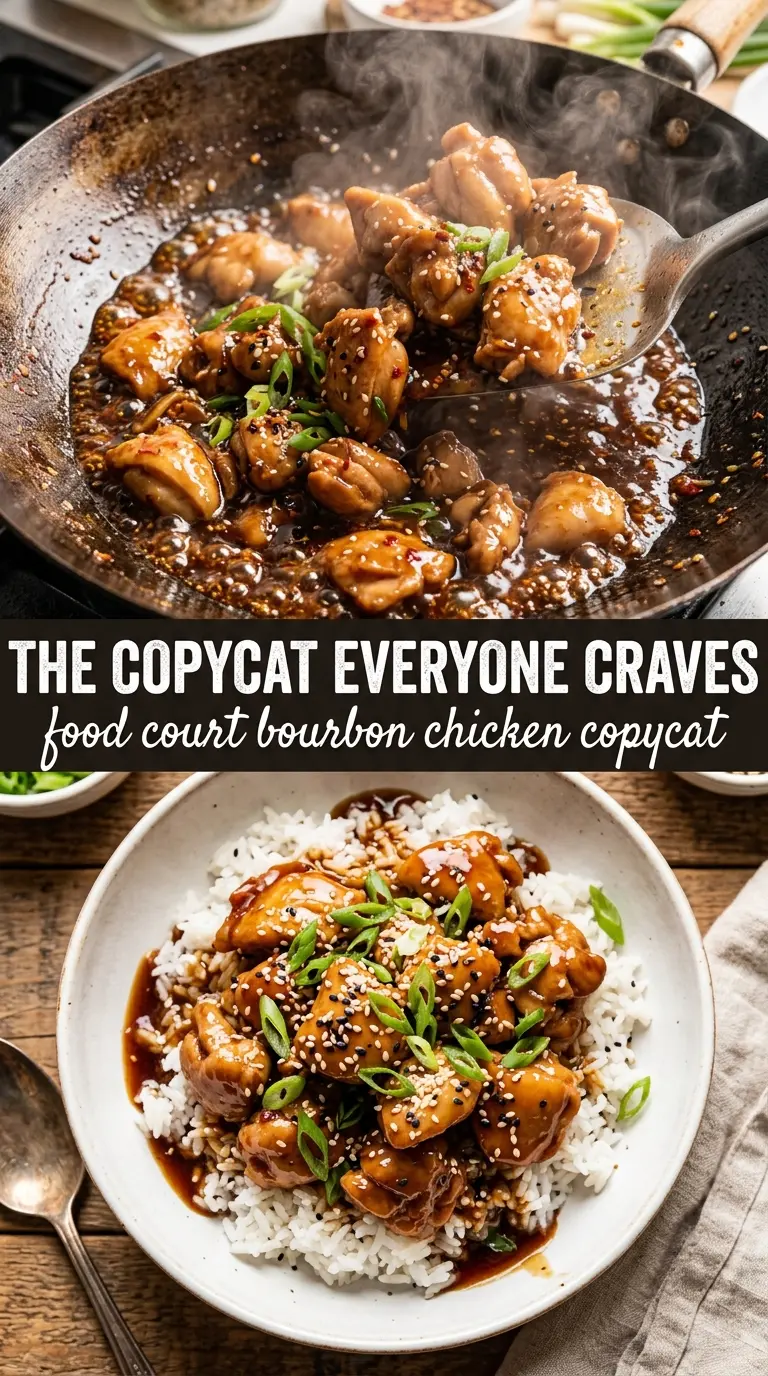 Food Court Bourbon Chicken Copycat glossy caramelized chicken