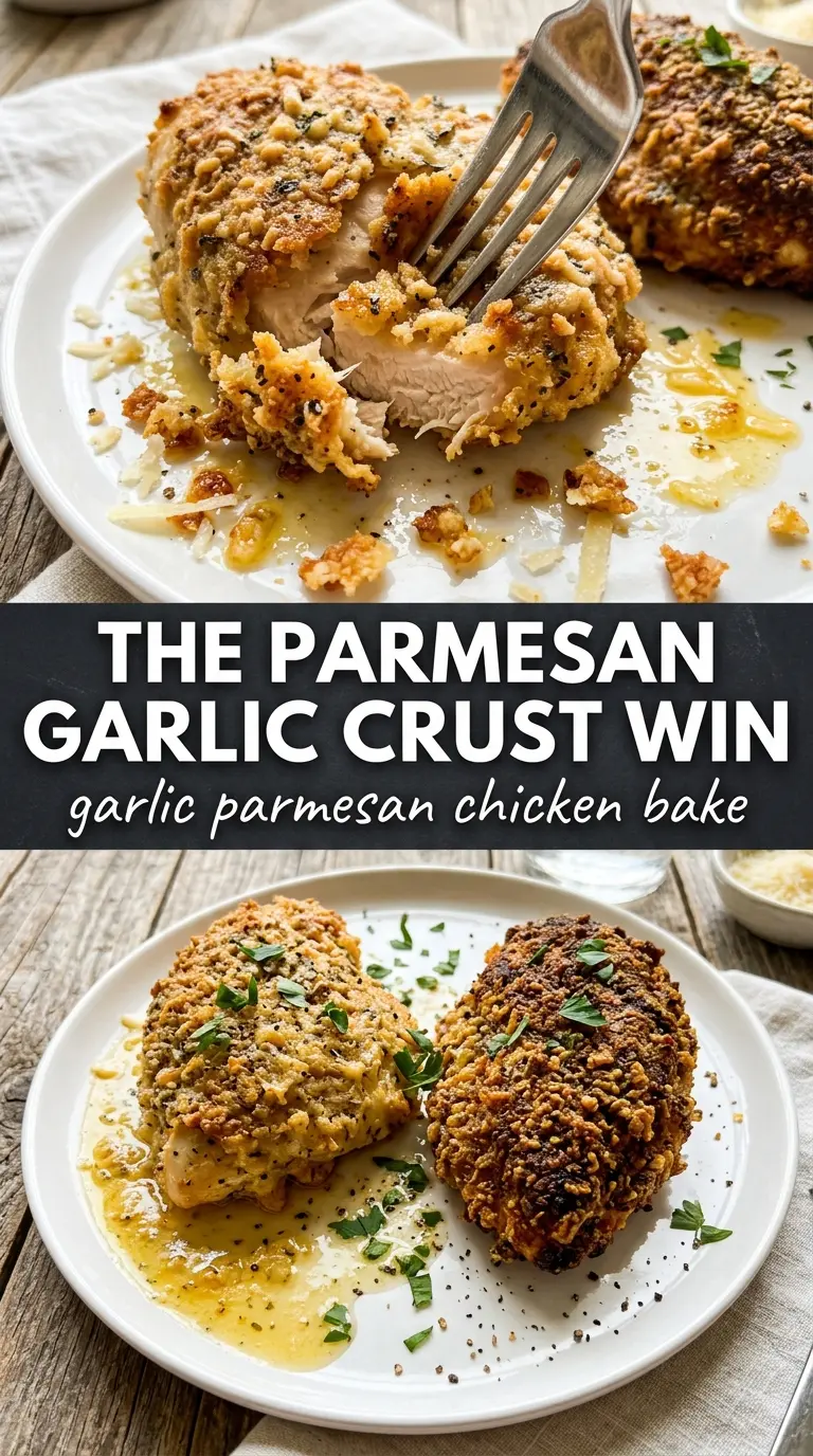 Garlic Parmesan Chicken Bake golden crust, cheesy, baked