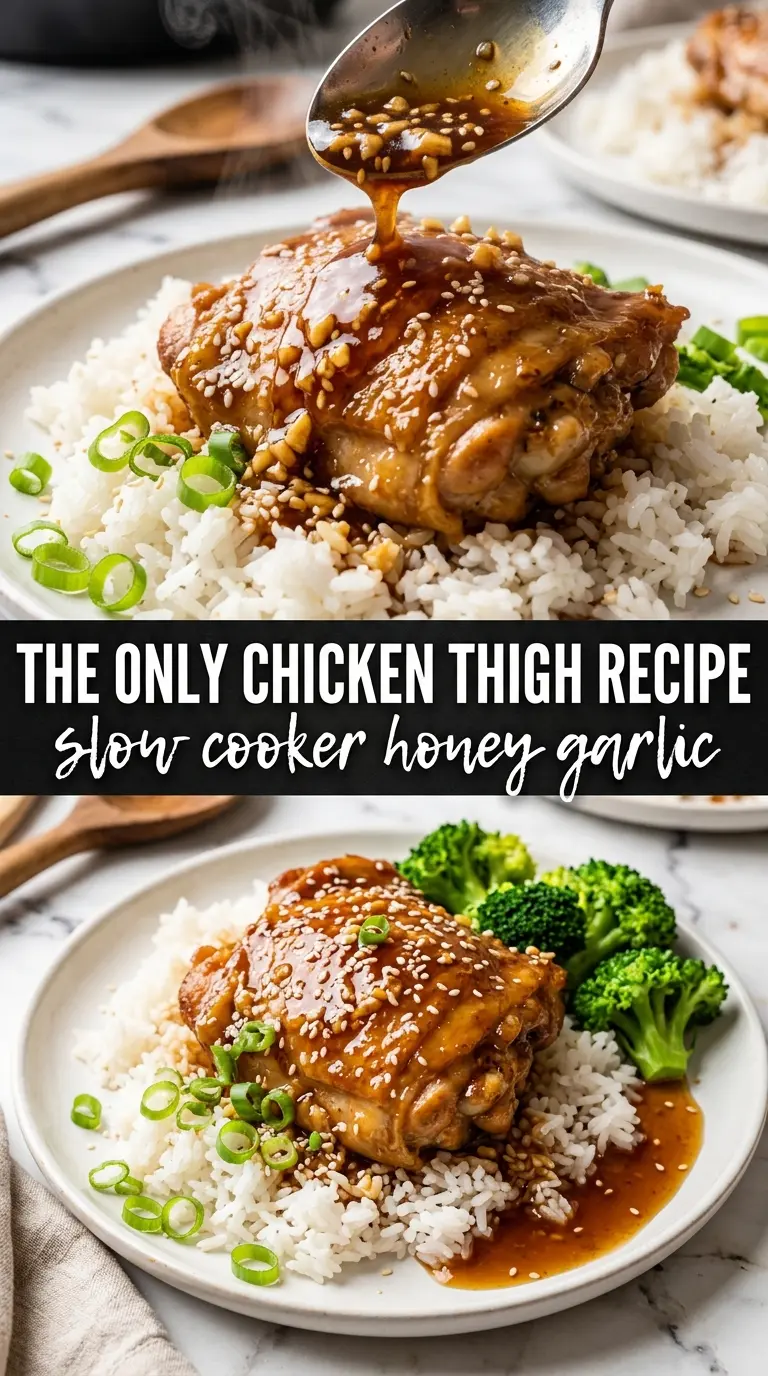 Honey Garlic Slow Cooker Chicken Thighs sticky glazed chicken