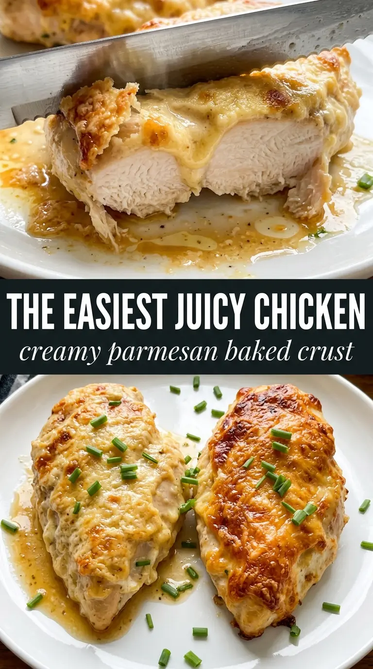Melt In Your Mouth Chicken golden Parmesan crust juicy baked chicken