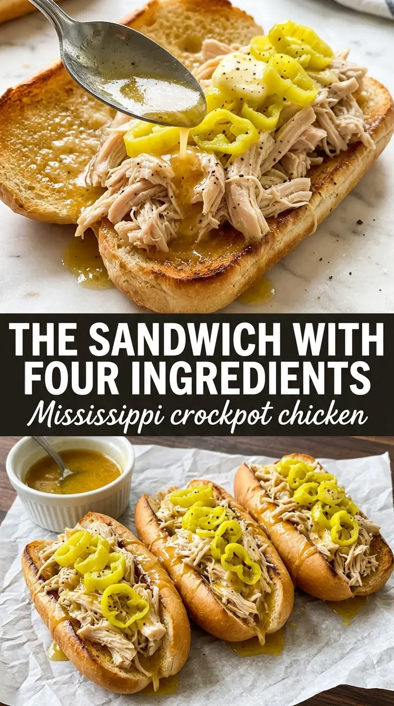 Mississippi Crockpot Chicken shredded buttery pepperoncini