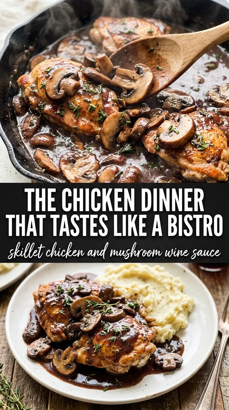Skillet Chicken and Mushroom Wine Sauce golden seared, silky mushroom