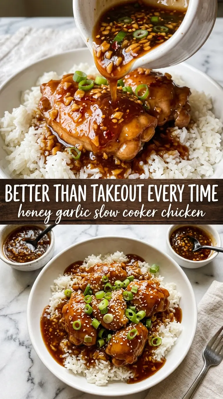 Slow Cooker Honey Garlic Chicken glazed savory tender