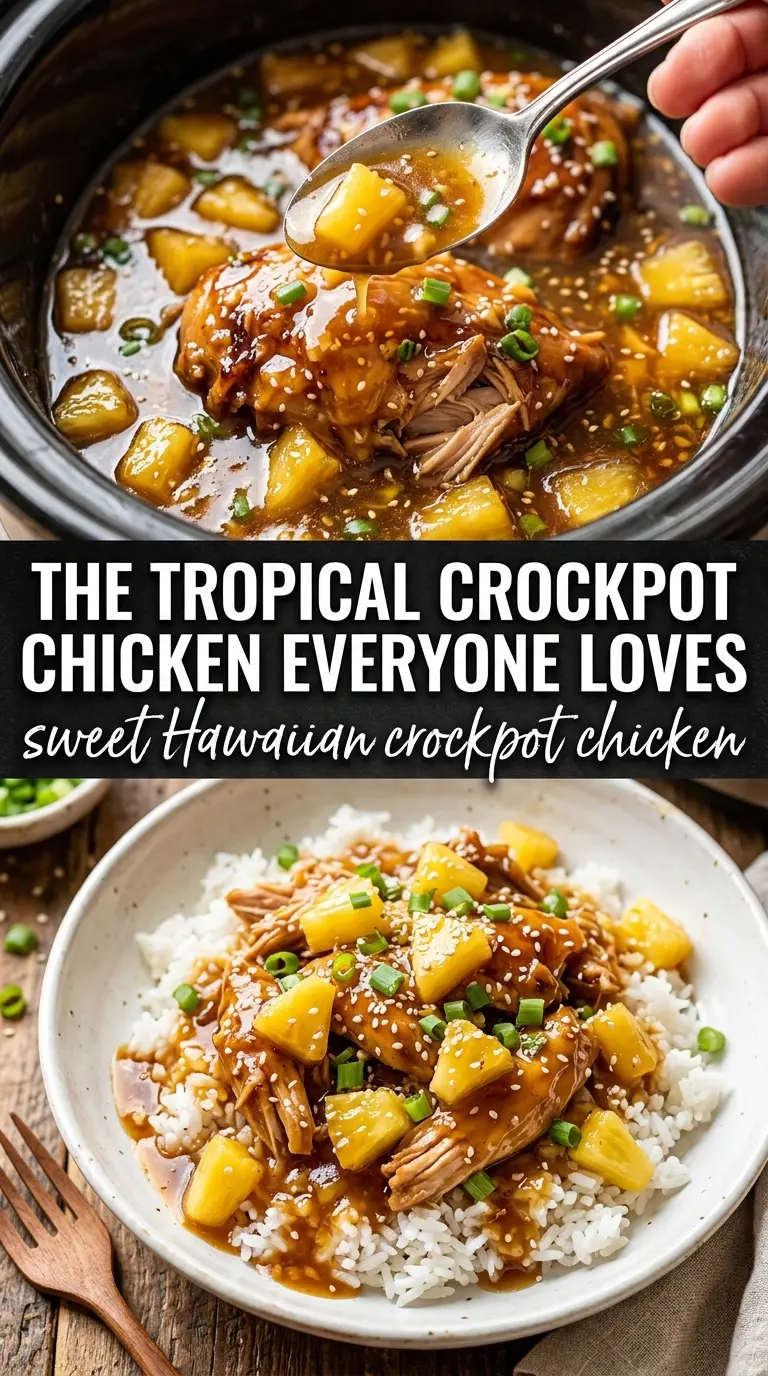 Sweet Hawaiian Crockpot Chicken glossy pineapple teriyaki, tender slow cooker