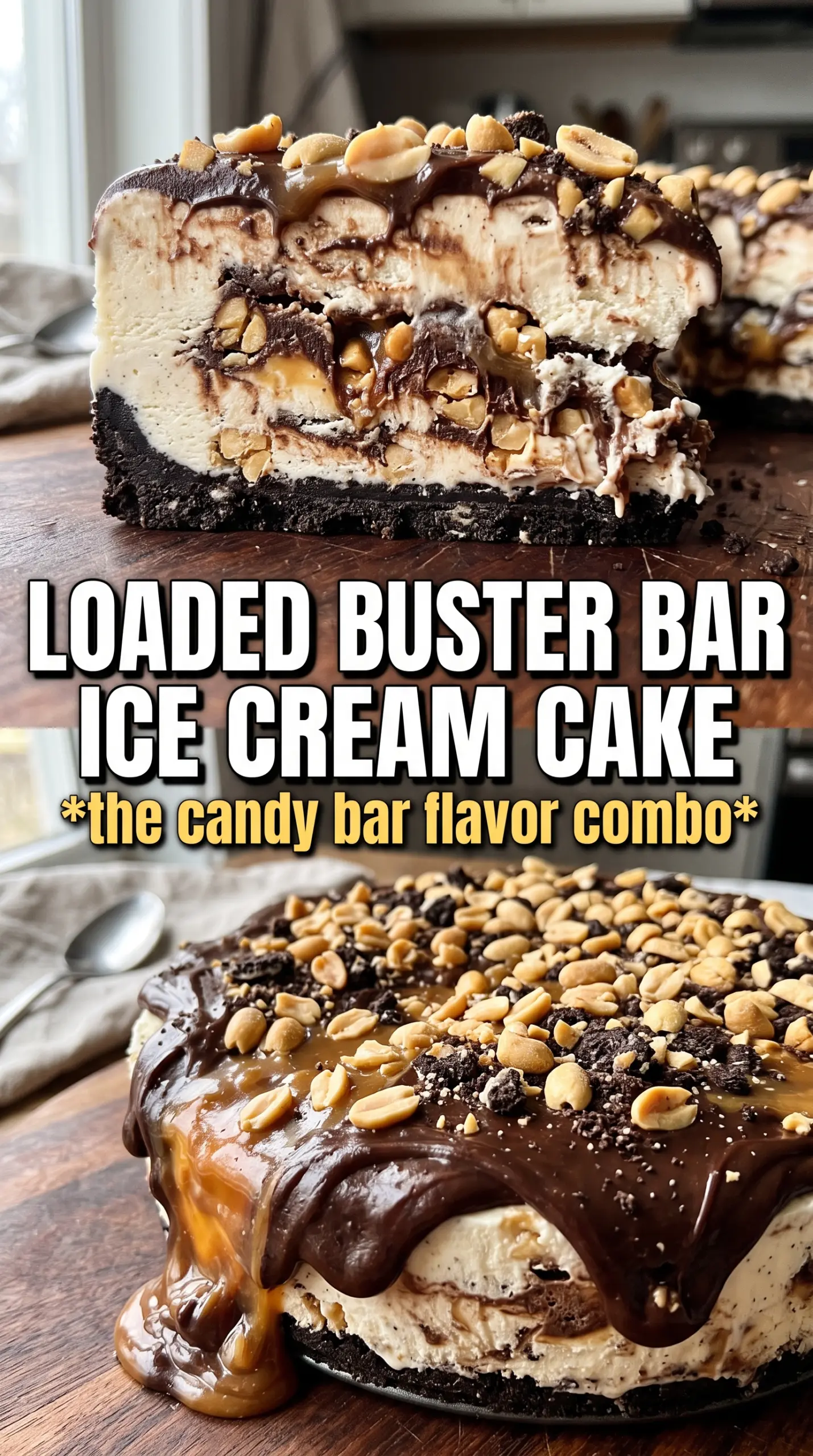 Buster Bar Ice Cream Cake chocolate peanut vanilla