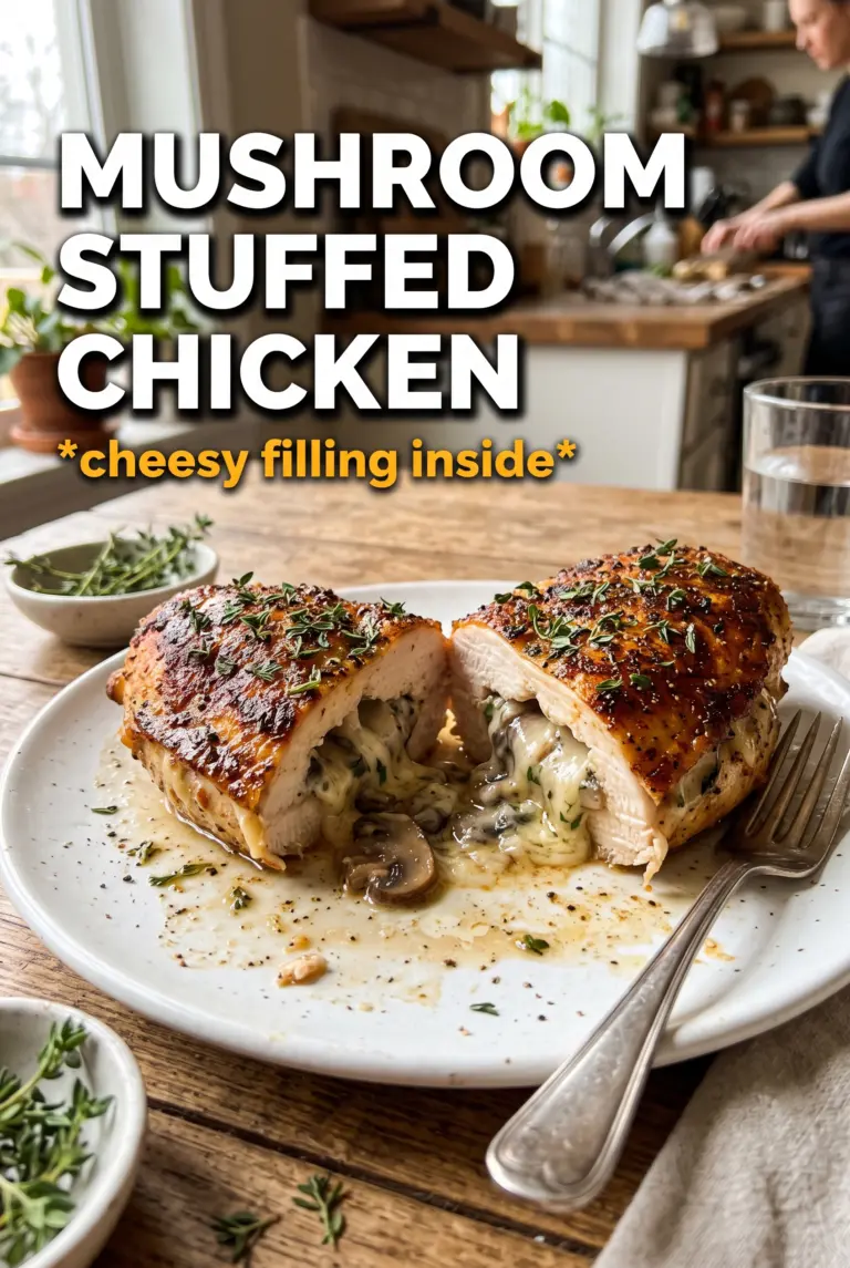 Cheesy Garlic Butter Mushroom Stuffed Chicken