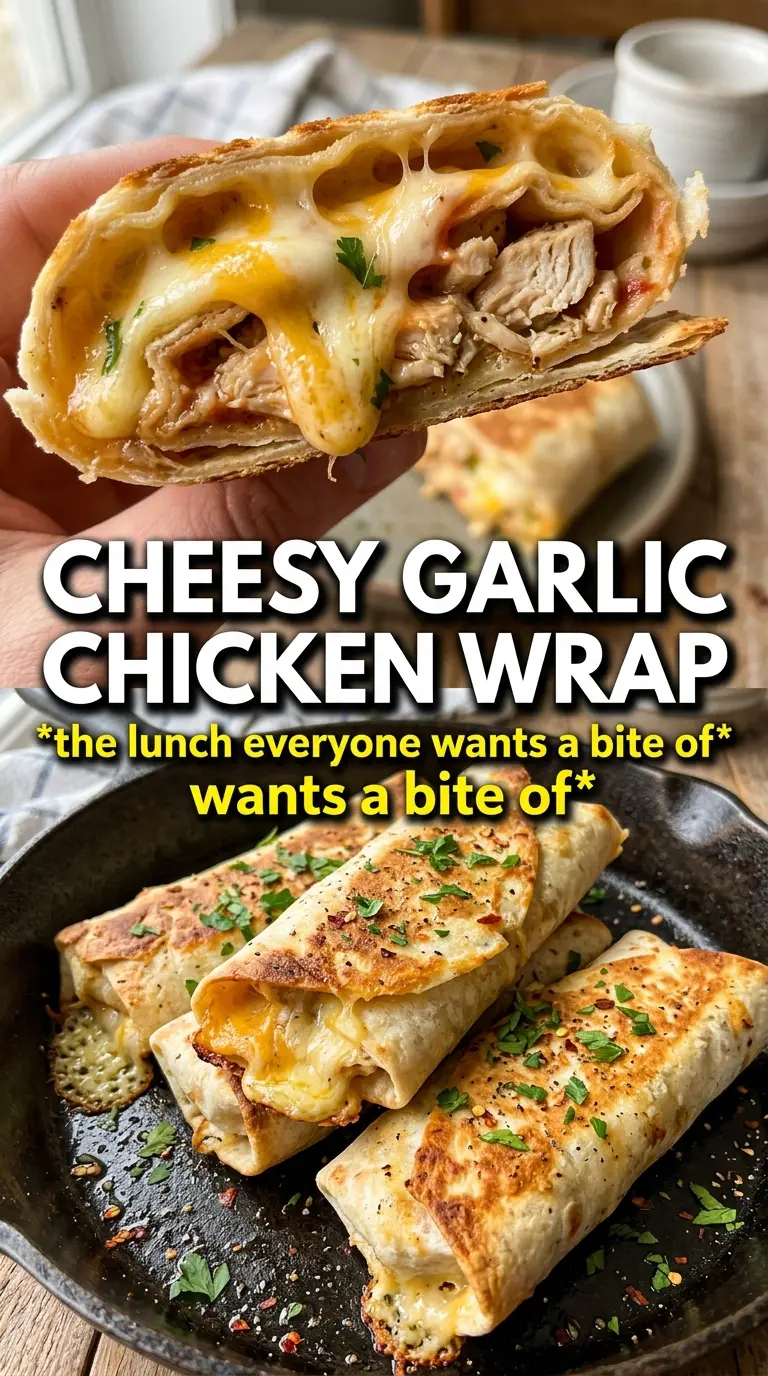 Cheesy Garlic Chicken Wraps golden toasted cheesy chicken wrap
