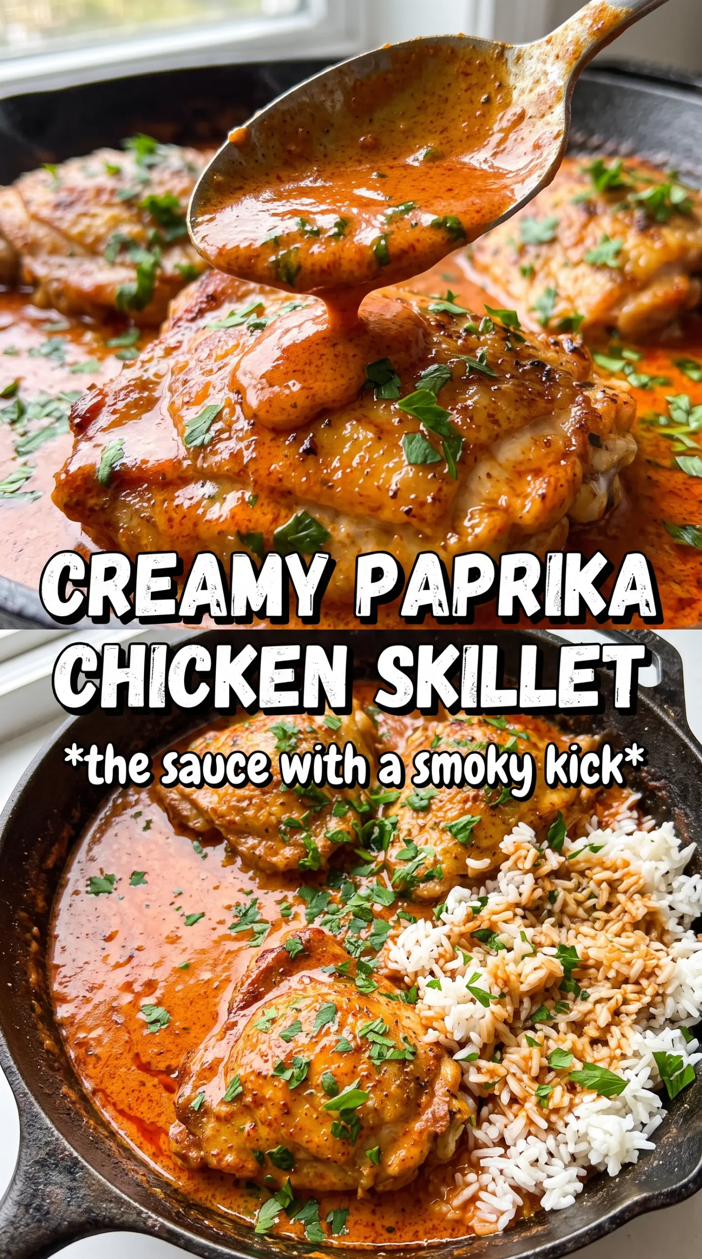 Creamy Paprika Chicken with Rice rich paprika sauce, sour cream swirls