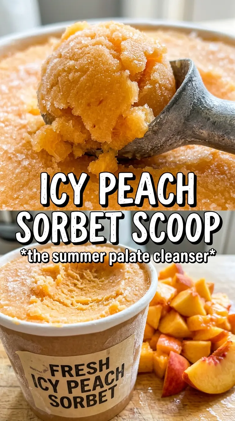 Peach sorbet, icy, golden, smooth